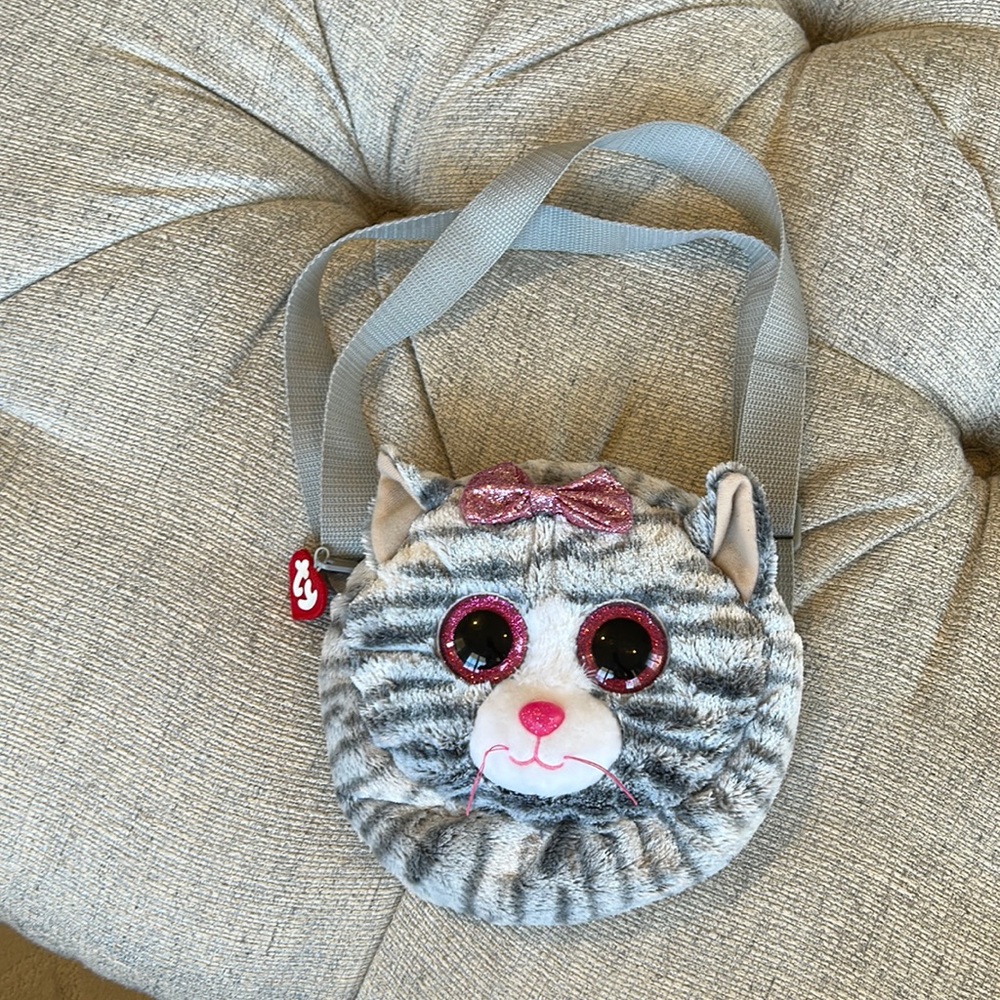 TY Beanie Boo Cat White Tiger Purse with adjustable strap